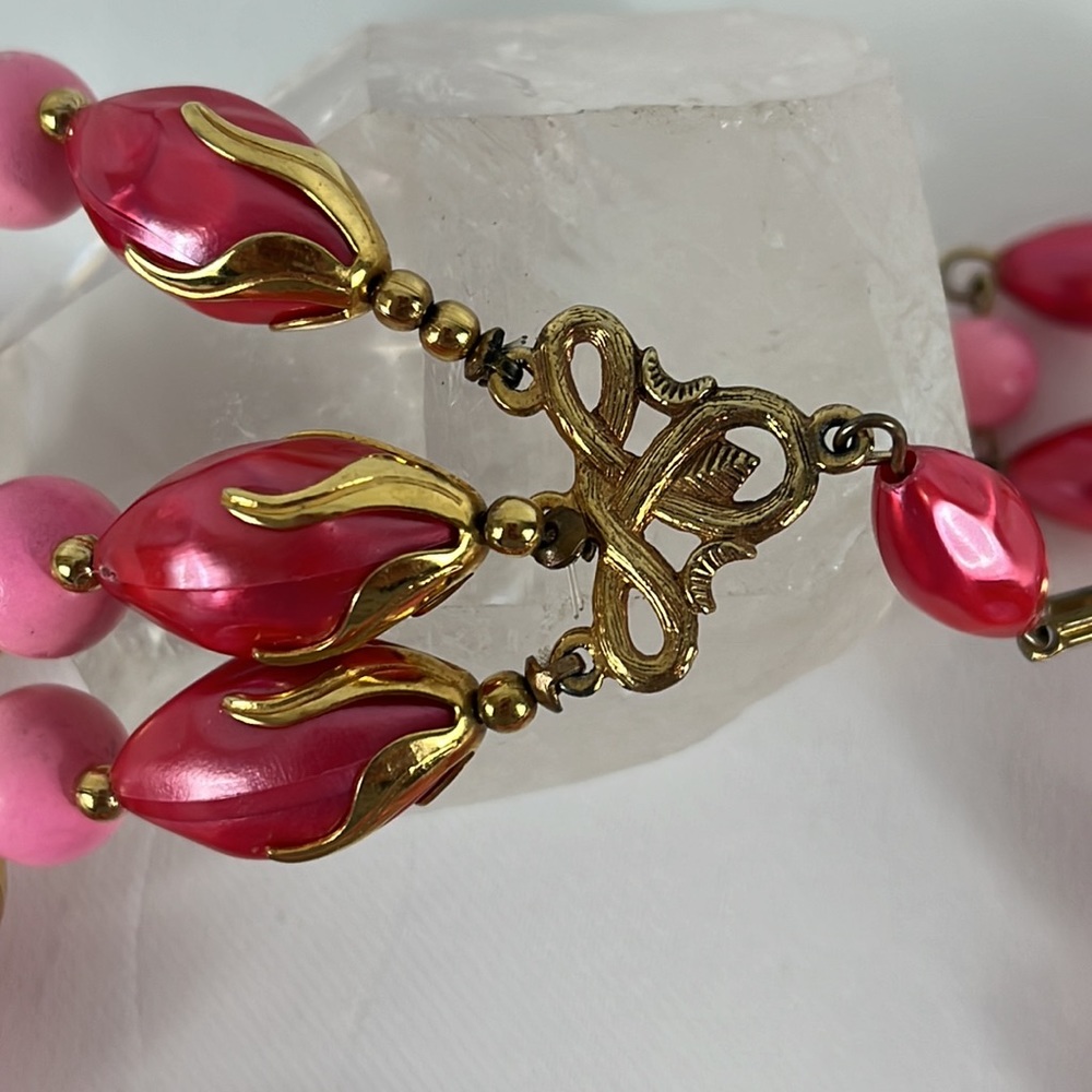 Choker Multi Strand Vintage 1950s with Round  Oblong Beads & Gold Tone Hardware - Picture 4 of 15